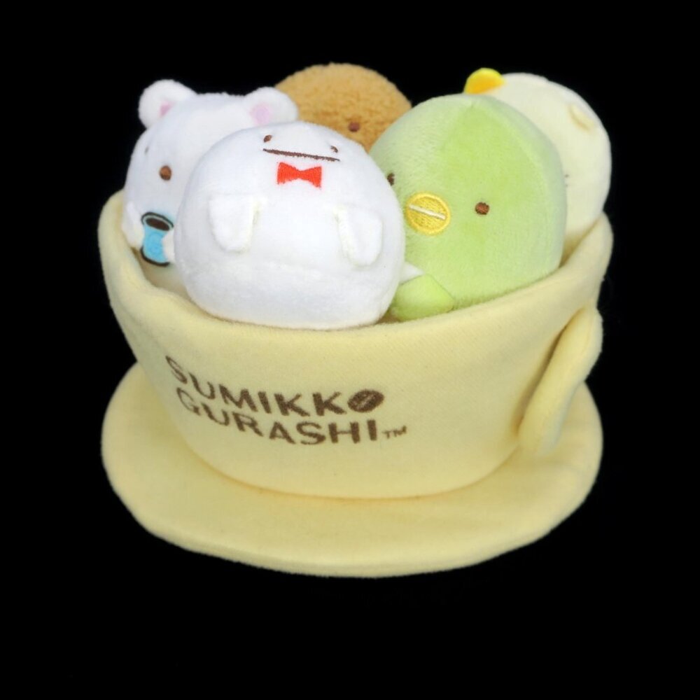 San-X Sumikko Gurashi Cafe Coffee Tea Cup 7" Mug with 5 Mini Plush Toys NWT